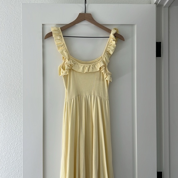 Butter Yellow Cotton Peplum Midi Dress - Picture 3 of 4